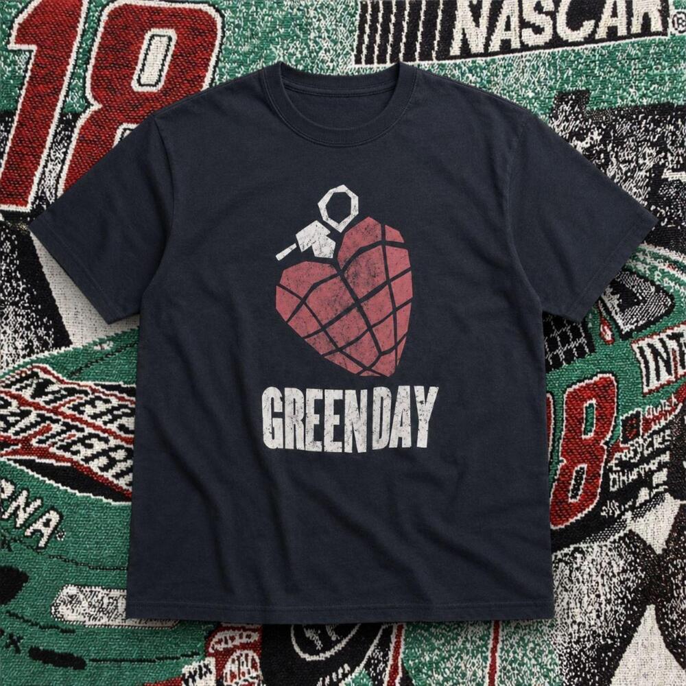 Green Day Heart Grenade Graphic Tee Black Unisex